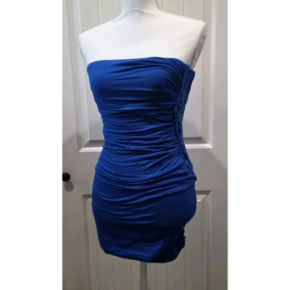 Sky Electic Blue Braided Side Accent Bodycon Strapless Mini Dress Size M NWT - Picture 1 of 6